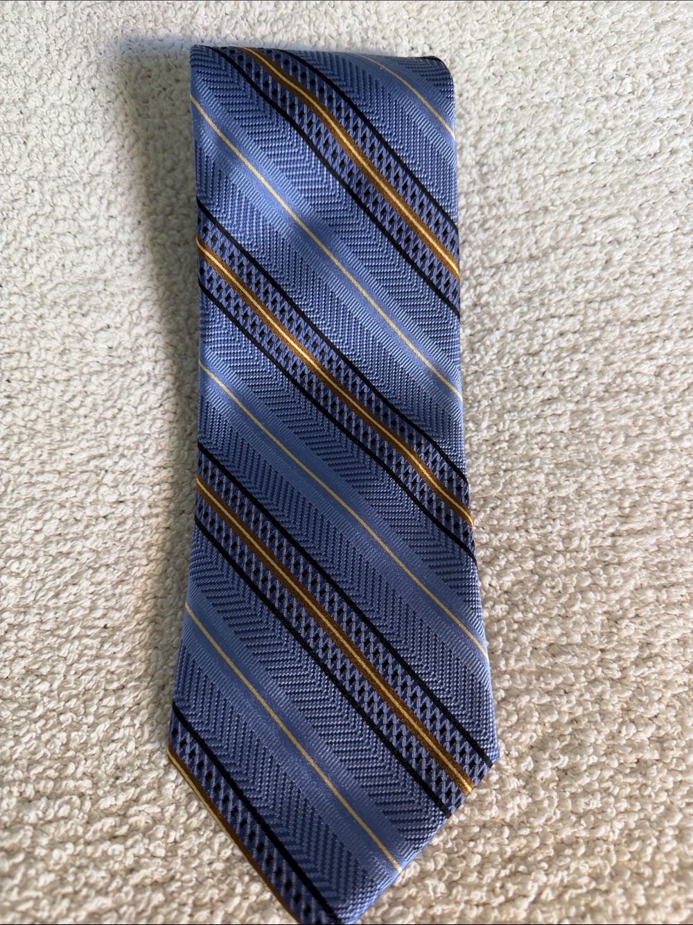 Robert Talbott Light Blue Tie with Gold and Navy Stripes